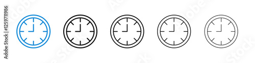 Clock nine icons in five different stroke sizes