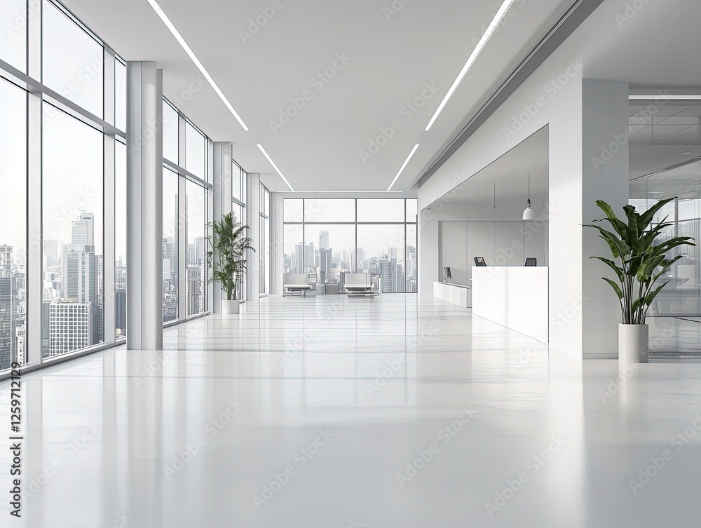 Fototapeta premium Modern open space white office with city view