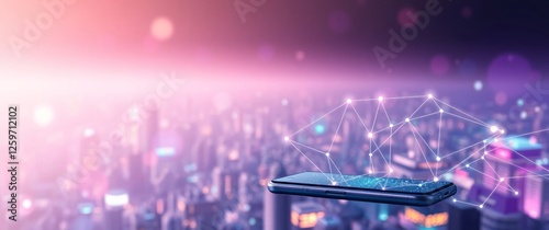 smart phone and smart city, wireless communication network, IoT(internet of things), CPS(Cyber-Physical Systems), ICT(Information Communication Technology), abstract image visual