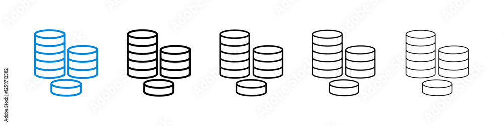 Coins icons in five different stroke sizes Coins icons in five different stroke sizes