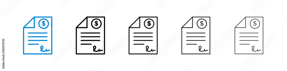 File invoice icons in five different stroke sizes File invoice icons in five different stroke sizes