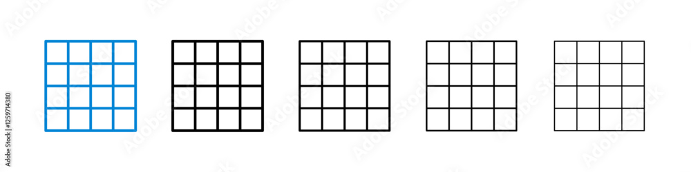 Grid icons in five different stroke sizes Grid icons in five different stroke sizes