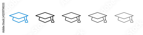 Graduation cap icons in five different stroke sizes