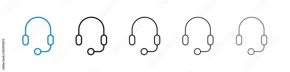 Headset icons in five different stroke sizes Headset icons in five different stroke sizes