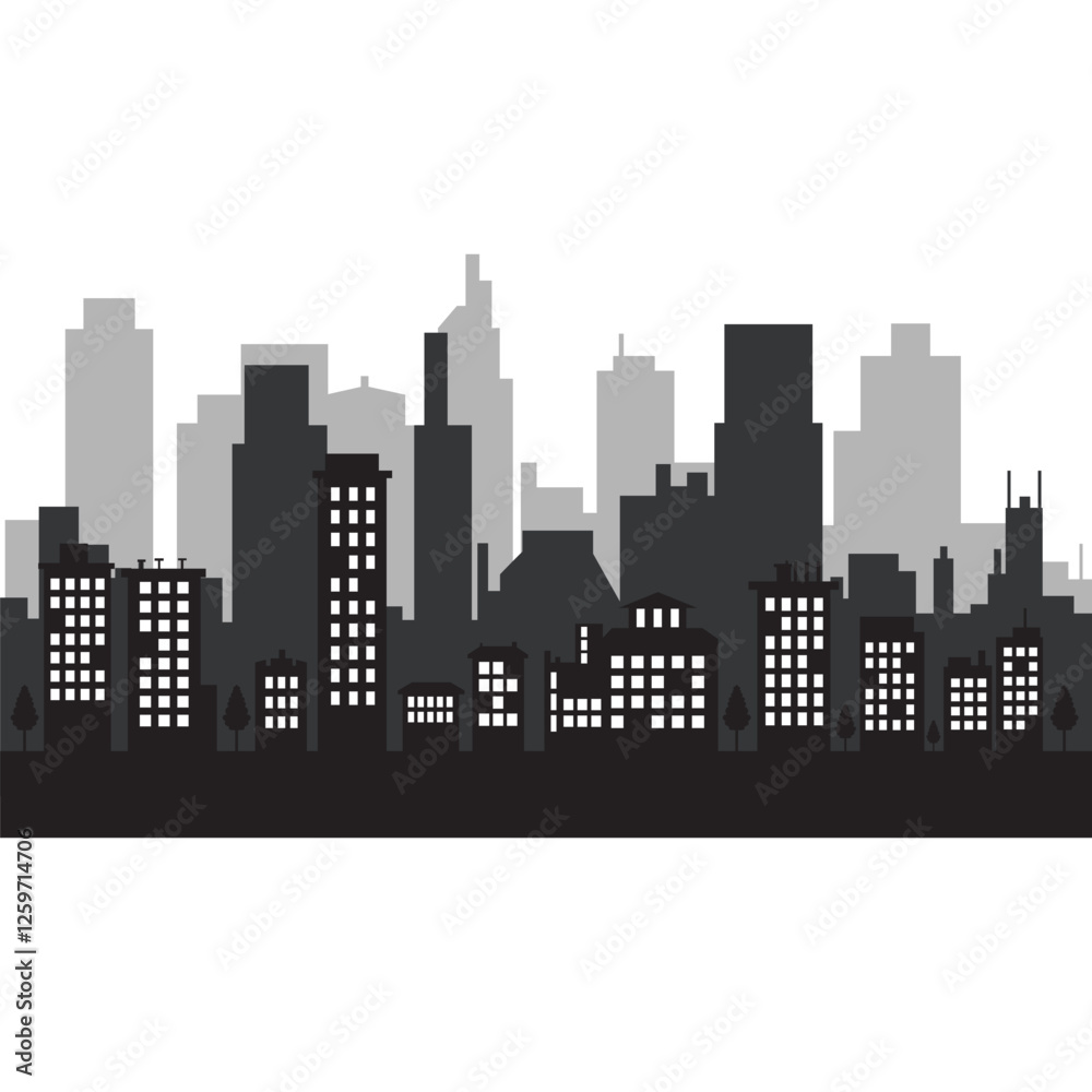 Naklejka premium City building vector, city skyline vector design