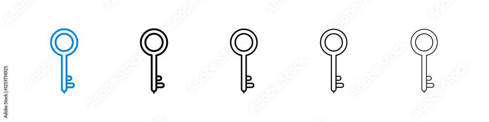 Key icons in five different stroke sizes Key icons in five different stroke sizes