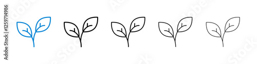 Leaf icons in five different stroke sizes