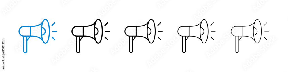 Megaphone icons in five different stroke sizes Megaphone icons in five different stroke sizes