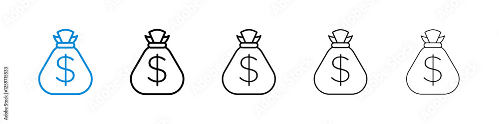 Money bag icons in five different stroke sizes Money bag icons in five different stroke sizes