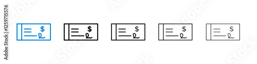 Money check icons in five different stroke sizes