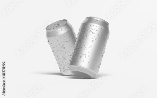 Canned drink bottle with ice drops on white background