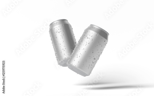 Canned drink bottle with ice drops on white background