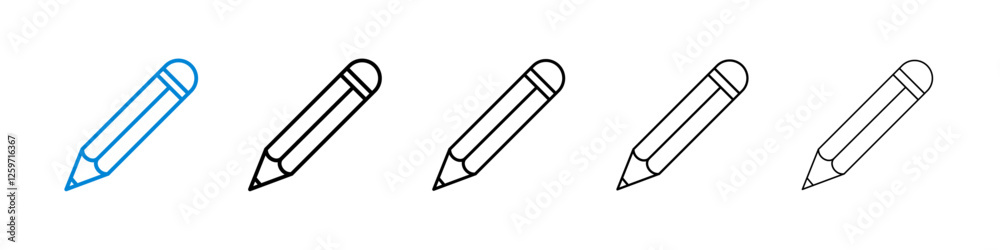 Pencil icons in five different stroke sizes Pencil icons in five different stroke sizes