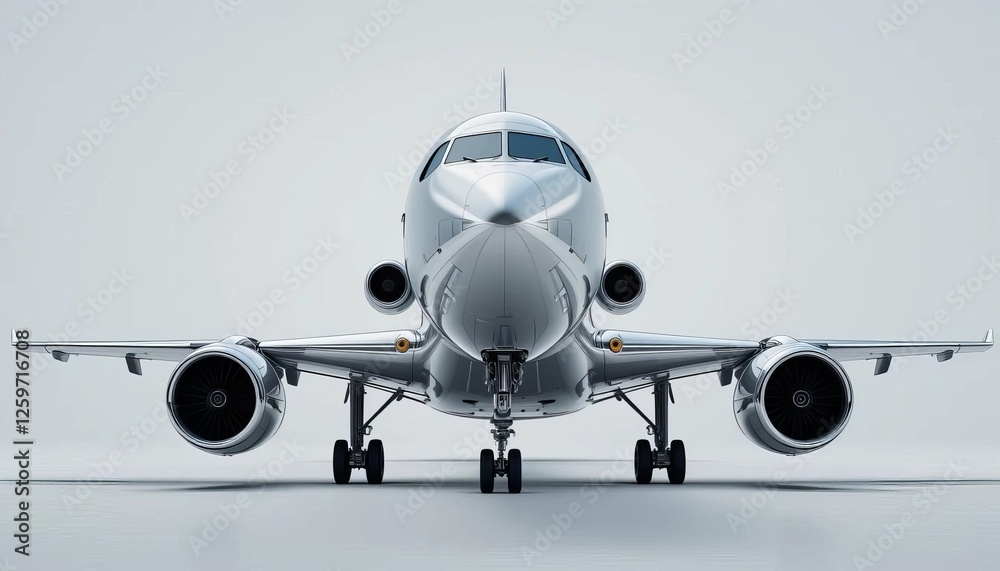 Naklejka premium Front view of a silver passenger airplane