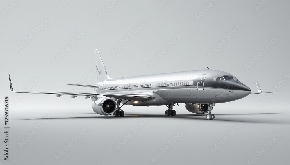 Naklejka premium Sleek silver passenger jet on tarmac