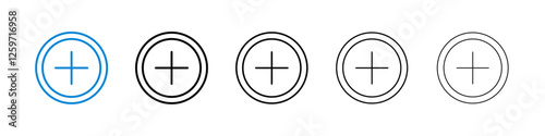 Plus icons in five different stroke sizes