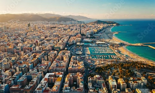 Aerial view of a historic coastal city with traditional architecture, vibrant culture, and breathtaking seaside views photo