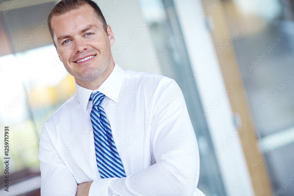Smile, corporate and man with portrait in office for accounting, investment deal and experience. Male person, arms crossed and financial growth with confidence, consultant and business opportunity Smile, corporate and man with portrait in office for accounting, investment deal and experience. Male person, arms crossed and financial growth with confidence, consultant and business opportunity