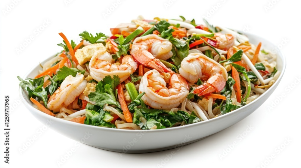 A vibrant shrimp salad featuring fresh vegetables and herbs, perfect for a healthy meal. A vibrant shrimp salad featuring fresh vegetables and herbs, perfect for a healthy meal.