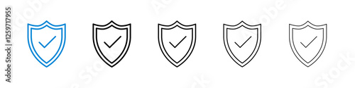 Shield check icons in five different stroke sizes