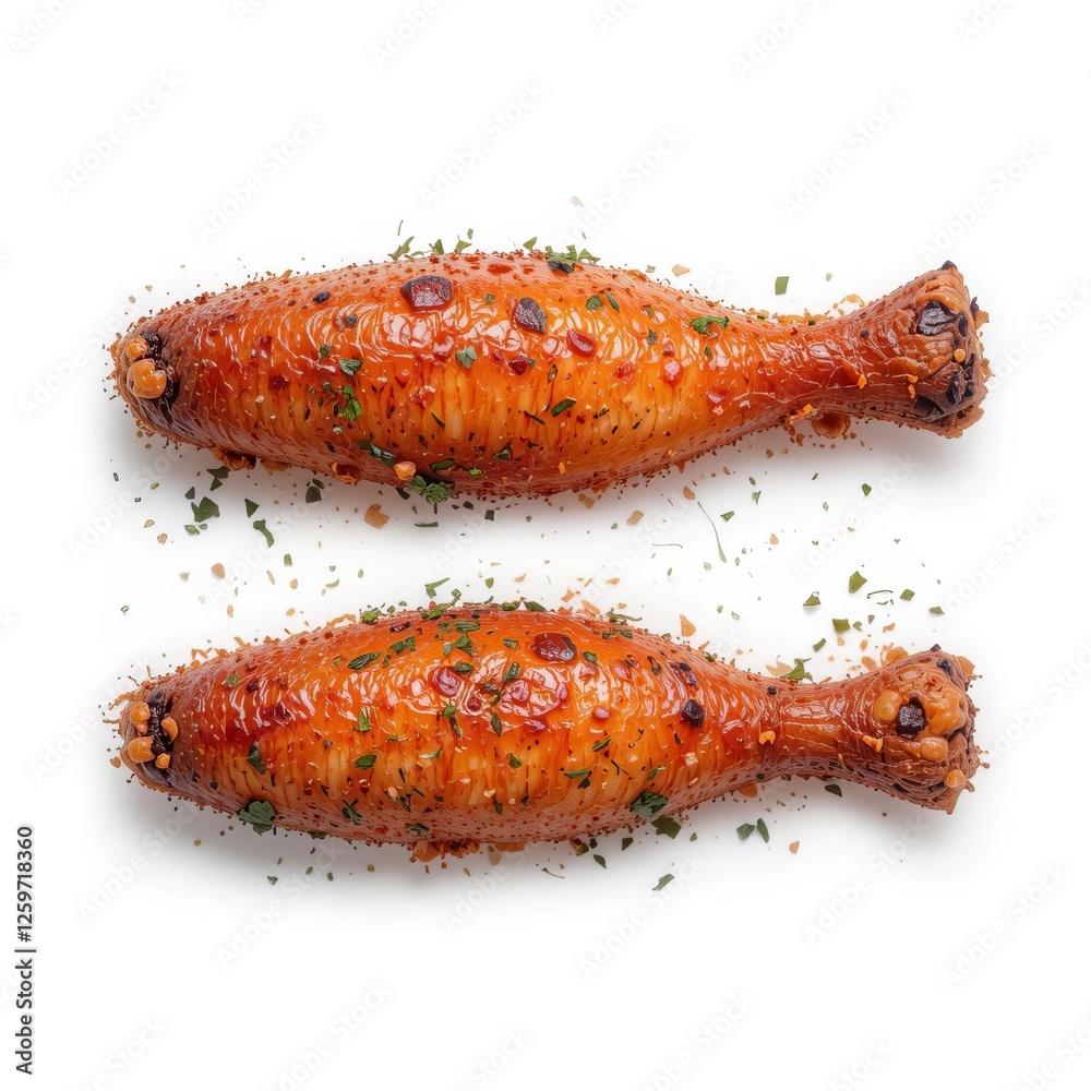 Fototapeta premium Two glazed chicken drumsticks with herbs and spices