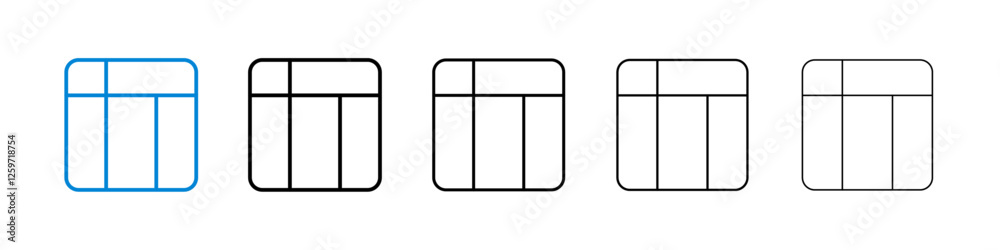Table layout icons in five different stroke sizes Table layout icons in five different stroke sizes