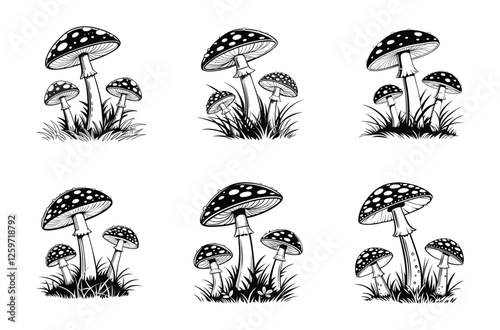 "Spotted Mushrooms in Nature Vector Art"
