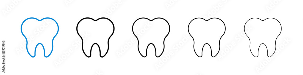 Tooth icons in five different stroke sizes Tooth icons in five different stroke sizes