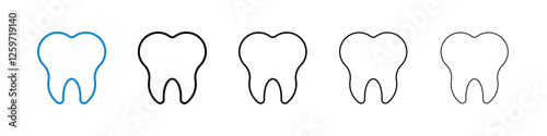 Tooth icons in five different stroke sizes