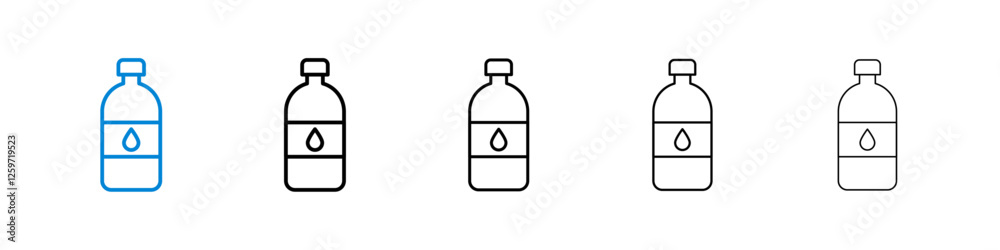 Water bottle icons in five different stroke sizes Water bottle icons in five different stroke sizes