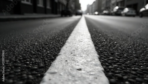 Wallpaper Mural Stark monochrome street scene; crisp white line bisects asphalt , black and white, blackwhite, perspective Torontodigital.ca