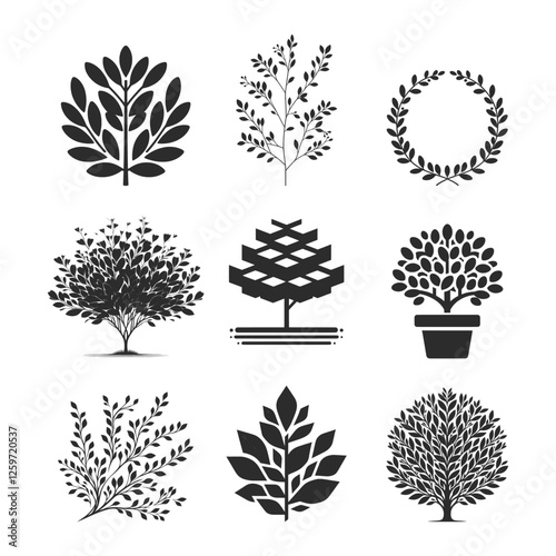 Boxwood plant silhouette collection