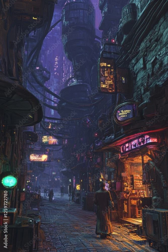 Obraz premium Cyberpunk Cityscape Alley At Night