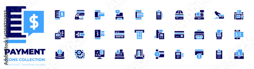 Payment icon collection. Bold style. Duotone colors. credit card, mobile payment, online payment, lock, wallet, money, pay, calculator, online money