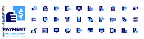 Payment icon collection. Bold style. Duotone colors. payment, online payment, pos terminal, credit card, atm, smartphone
