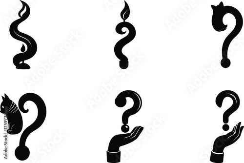 Stylized Question Marks Candle, Animal, Hand, Enigma Icons