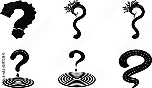 Stylized Question Marks Diverse Designs, Symbolic Inquires, Visual Intrigue