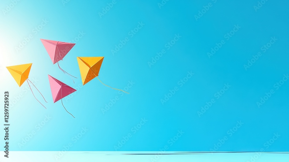Colorful Kites Soaring in Bright Sky - Makar Sankranti Design with Ample Copy Space and Joyful Chibi Icon on White Background Colorful Kites Soaring in Bright Sky - Makar Sankranti Design with Ample Copy Space and Joyful Chibi Icon on White Background