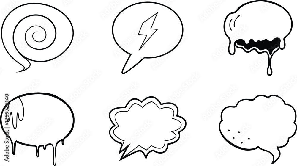 Handdrawn Speech Bubbles Doodle Style Communication Icons Set
