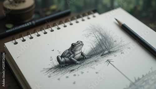 Sketchbook Drawing of a Frog in a Natural Setting