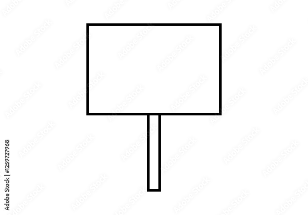 Icono negro de cartel con poste en blanco