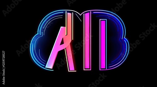 Vibrant neon design featuring stylized letters against a dark background, showcasing modern art