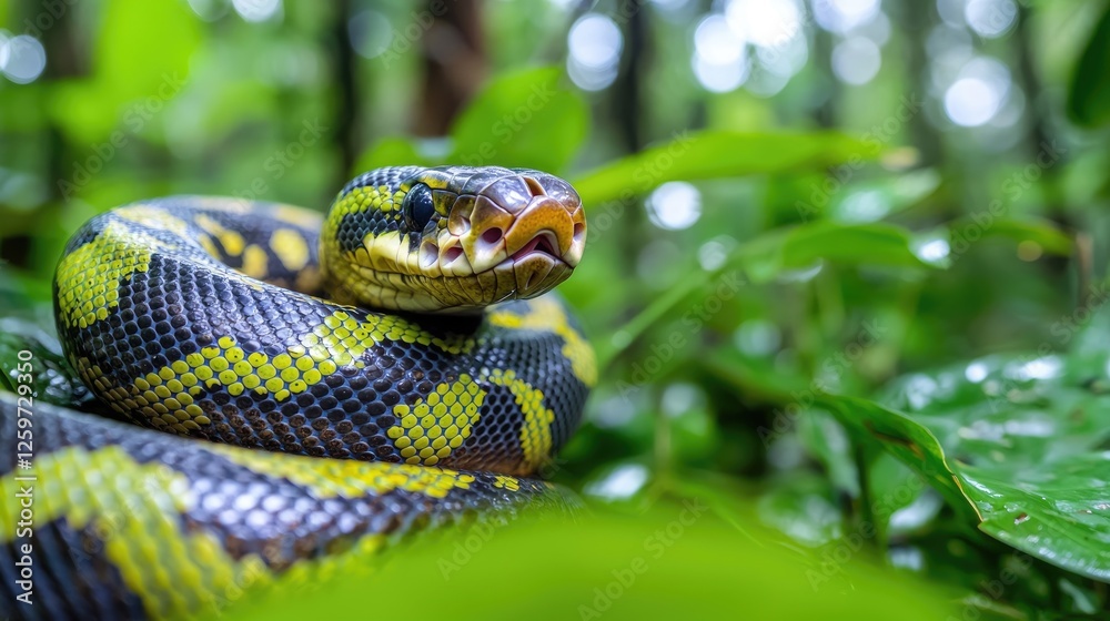 Obraz premium Forest Snake Coiled and Alert