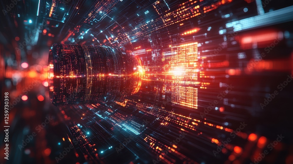 Data Stream Tunnel Abstract digital flow, glowing lights, futuristic background; ideal for tech concepts Data Stream Tunnel Abstract digital flow, glowing lights, futuristic background; ideal for tech concepts