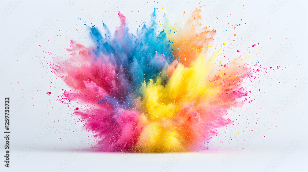 Fototapeta premium Colorful powder explosion on white background