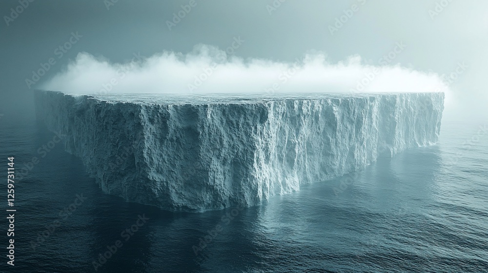 Obraz premium Melting iceberg in ocean, foggy climate change scene