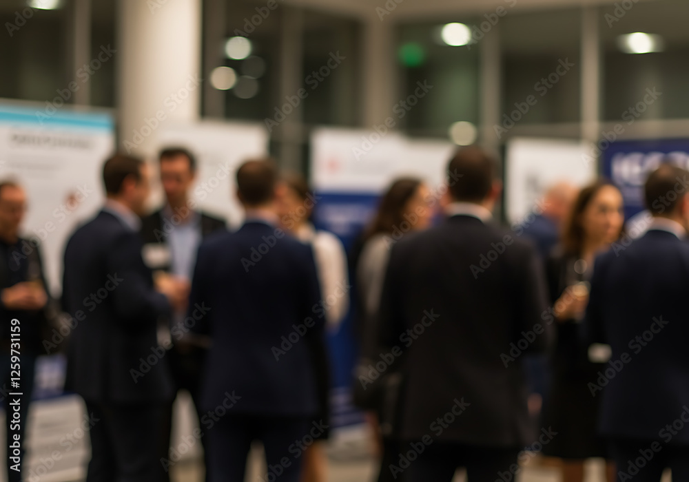 Fototapeta premium Blurred Business Conference Networking Event: Professionals in Suits Connecting at a Corporate Gathering