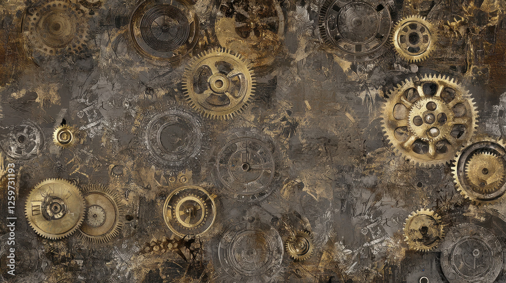Naklejka premium Steampunk Background Filled with Machinery and Gears for Design