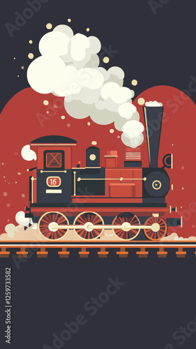 Vintage Steam Locomotive Vector Art with Retro Design and Smoky Atmosphere for Transport Themes