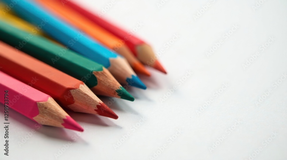 A vibrant collection of colored pencils arranged in a diagonal line, showcasing their sharpened tips and a spectrum of hues, ready for creative expression and artistic endeavors. A vibrant collection of colored pencils arranged in a diagonal line, showcasing their sharpened tips and a spectrum of hues, ready for creative expression and artistic endeavors.